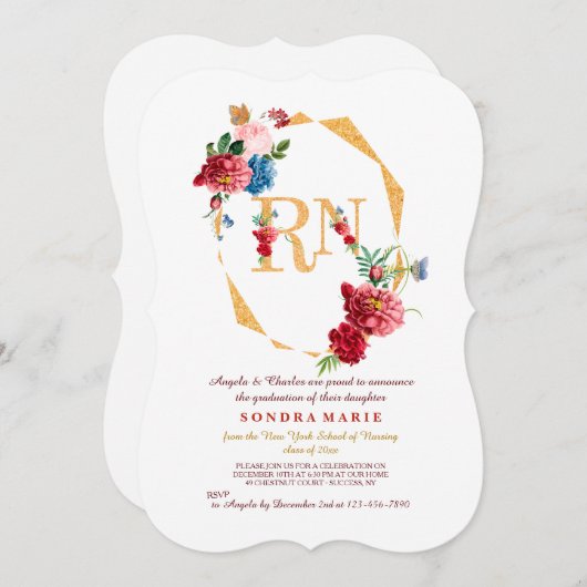 RN Floral Invitation Kaart (Voorkant / Achterkant)