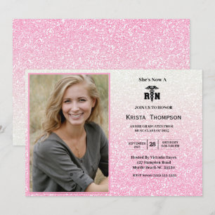 RN Graduation Party Photo Pink Glitter Kaart