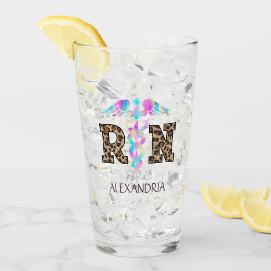 "RN" in Leopard Print- Kleurrijke Medische Logo Glas (Voorkant ijs)