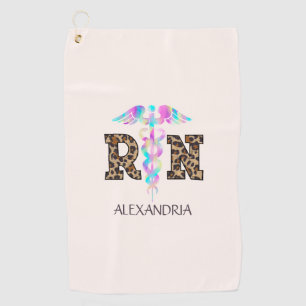"RN" in Leopard Print- Kleurrijke Medische Logo Golfhanddoek