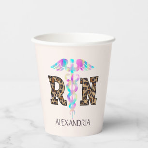 "RN" in Leopard Print- Kleurrijke Medische Logo Papieren Bekers