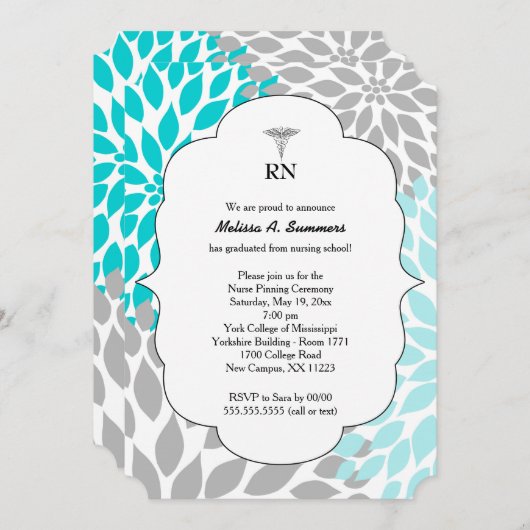 RN Infirmière cérémonie d'épingle invitations turq (Devant / Derrière)