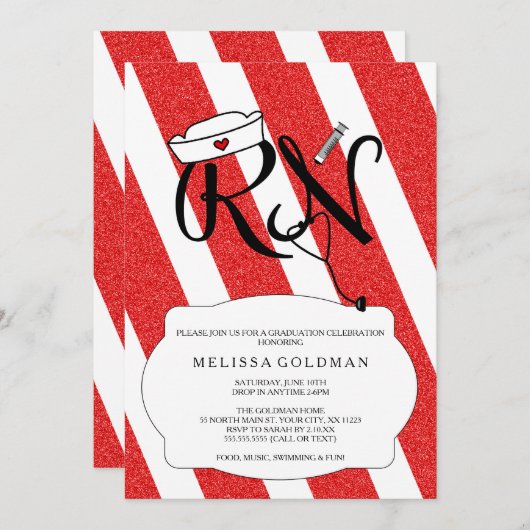 RN Infirmière diplômée invitations amusants partie (Devant / Derrière)