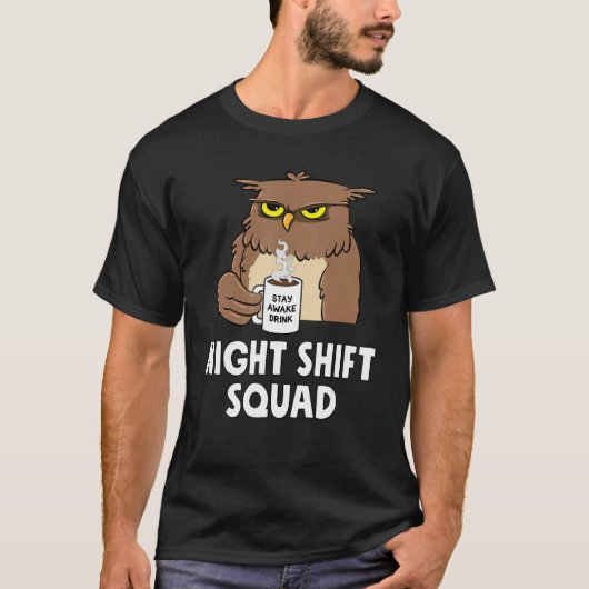 RN Nurse Night Shift Squad Funny Coffe Owl T-shirt (Voorkant)