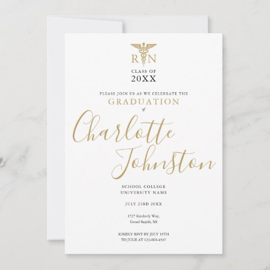 RN Nursing Gold Script Photo Graduparty Kaart (Voorkant)