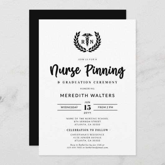 RN Pinning Ceremony en Nursing School Afstuderen Kaart (Voorkant / Achterkant)