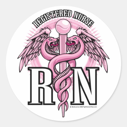 RN Roze Caduceus Ronde Sticker (Voorkant)