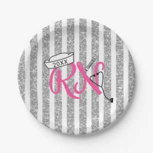 Rn.v.t. decor, roze zilverglitter papieren bordje