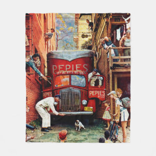 Road Block by Norman Rockwell Fleece Deken