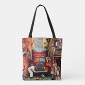 Road Block by Norman Rockwell Tote Bag (Achterkant)