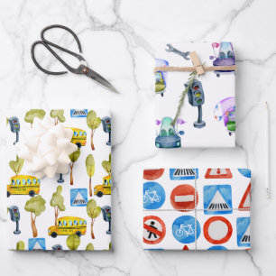 Road Construction Traffic Lights School Bus Inpakpapier Vel