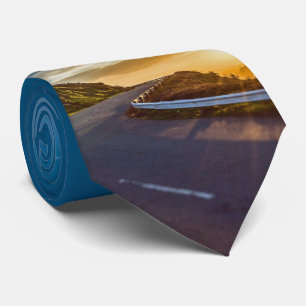 Road Highway Travel Sunset Mountain Print Necktie Stropdas