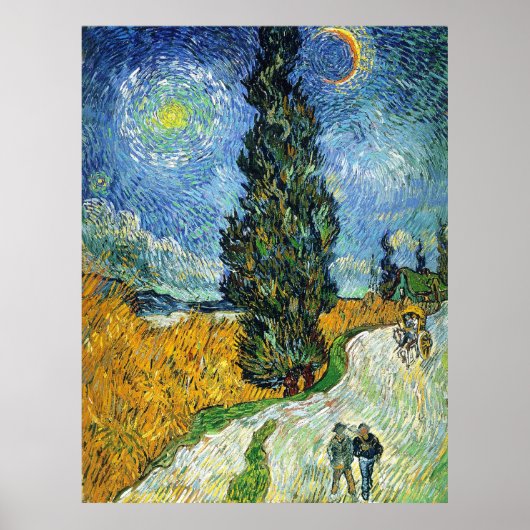 Road met Cypresses (van Gogh) Poster (Voorkant)