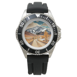 Road & Mountain Zwart  Lederen Horloge
