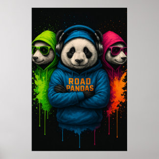 Road Pandas Crew — Cool Urban Animal Art Poster