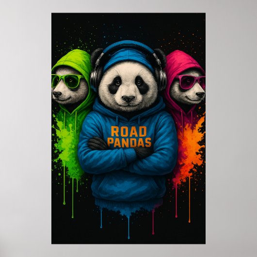 Road Pandas Crew — Cool Urban Animal Art Poster (Voorkant)