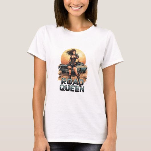 Road Queen – Post-Apocalyptic Pin-Up Warrior T-shirt (Voorkant)
