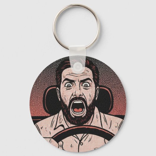 Road Rage Comic – Driver’s Fury Unleashed Sleutelhanger (Achterkant)