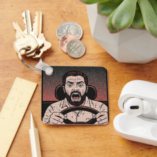 Road Rage Comic – Driver’s Fury Unleashed Sleutelhanger