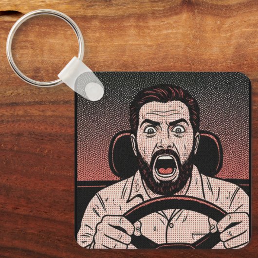 Road Rage Comic – Driver’s Fury Unleashed Sleutelhanger (Voorkant)