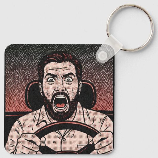 Road Rage Comic – Driver’s Fury Unleashed Sleutelhanger (Achterkant)