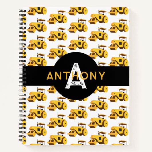 Road Roller Kinder Construction Trucks Monogram Notitieboek (Voorkant)