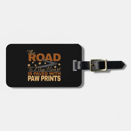 Road to My Heart Paved in Paw Prints Hondenliefheb Bagagelabel (Voorkant horizontaal)