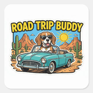 Road Trip Buddy Sticker — Beagle Zonnebril Vintag