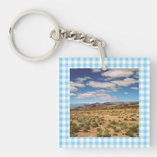 Road Trip Photos Baby Blue Gingham Sleutelhanger (Voorkant)