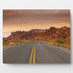 Road trip zonsondergang fotoplaat