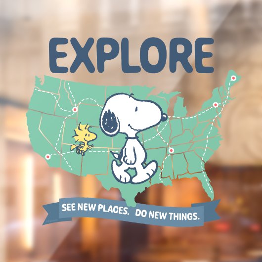 road trippin | Peanuts Explore Raamsticker (Vel 2)