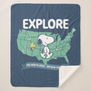 road trippin Peanuts Explore Sherpa Deken