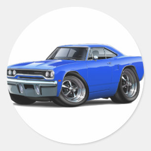 Roadrunner Blue Car 1970 Ronde Sticker