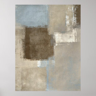 'Roads' Abstract Poster voor grijze en beige kunst