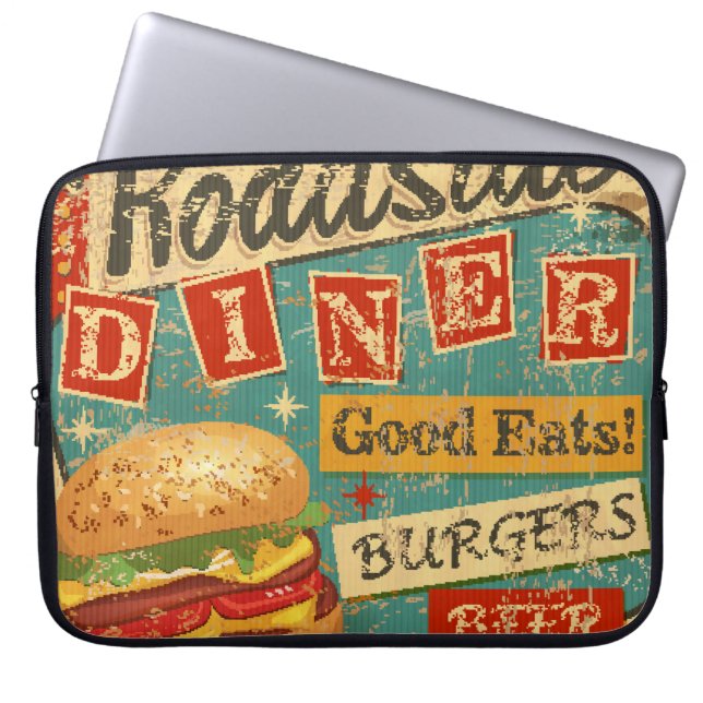  Roadside Diner metal-bord, diner, retro, v Laptop Sleeve (Voorkant)