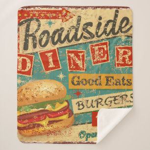  Roadside Diner metal-bord, diner, retro, v Sherpa Deken