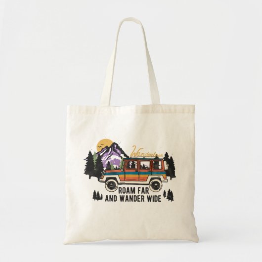 Roam Far en Wander Wide Camping Canvas tas (Voorkant)
