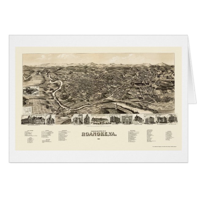 Roanoke, carte panoramique de VA - 1891 (Devant horizontal)