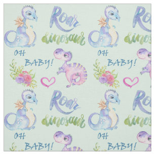 Roar Baby Dinosaur Blauwgroen Patroon Stof