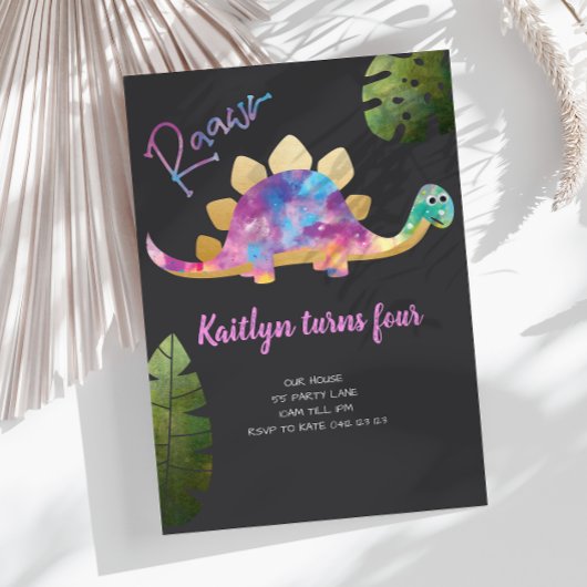 Roar Cute Abstract Pink Dinosaur Invitation Kaart
