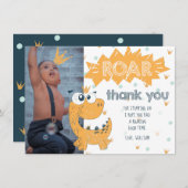 Roar Dinosaur Anniversaire Photo Carte de remercie (Devant / Derrière)