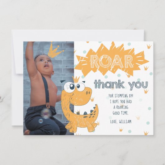 Roar Dinosaur Anniversaire Photo Carte de remercie (Devant)