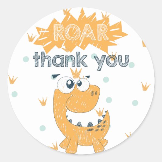 ROAR Dinosaur Birthday Bedankt Ronde Sticker (Voorkant)
