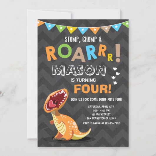 ROAR Dinosaur Dino Invitation de fête d'anniversai (Devant)