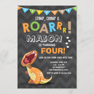 ROAR Dinosaur Dino verjaardagsfeestje uitnodiging