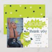 Roar Dinosaur Green Birthday Photo Carte de remerc (Devant / Derrière)