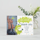 Roar Dinosaur Green Birthday Photo Carte de remerc (Debout devant)