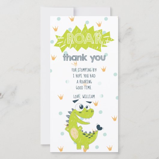 Roar Dinosaur Green Carte de remerciements d'anniv (Devant)