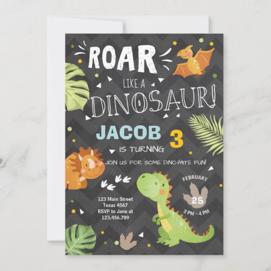 Roar Dinosaur invitation anniversaire Dino Party B (Devant)