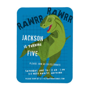 Roar Dinosaur Kinder Blue Birthday Party Invitatio Magneet